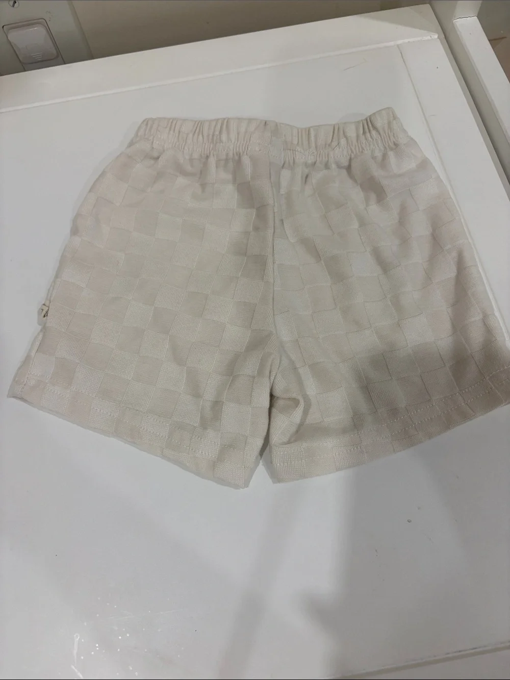Kids Cream Check-Pattern Drawstring Shorts